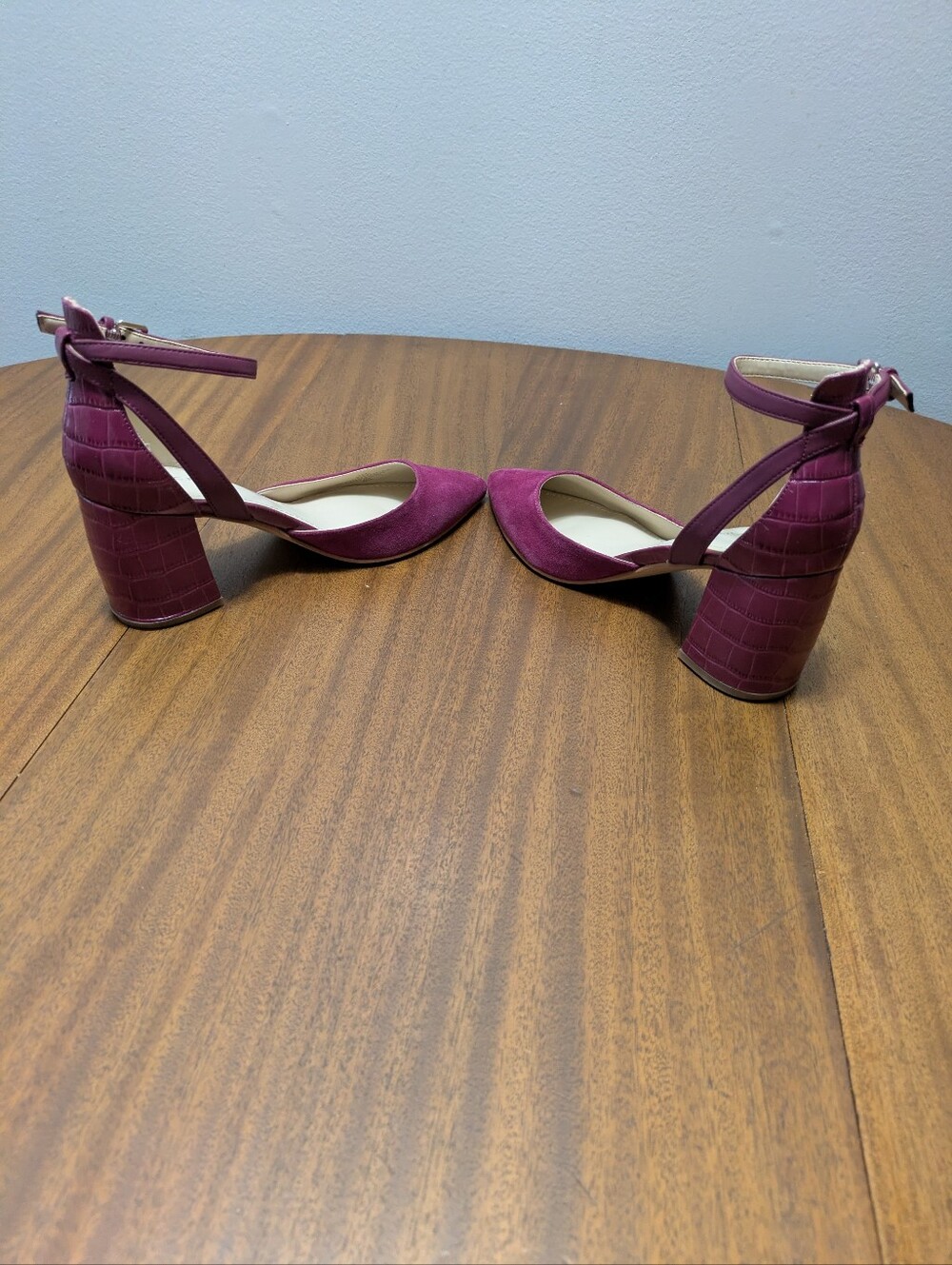 New Marc Fisher Raie Burgundy Block Pump/Heel. Size 7.5.  Suede/Animal Print.